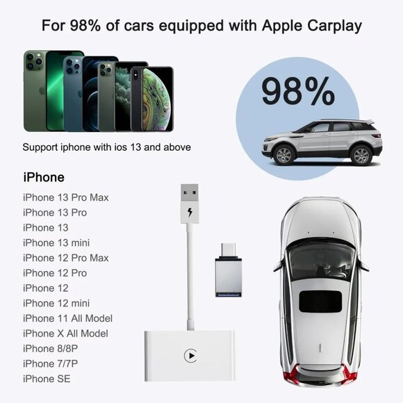 NEW!! Apple Wireless CarPlay Adapter Dongle USB iPhone IOS Car Navigation Player - Picture 5 of 13